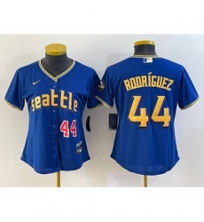 Women's Seattle Mariners #44 Julio Rodriguez  Blue Red Small Number 2023 City Connect Cool Base Stitched Jersey