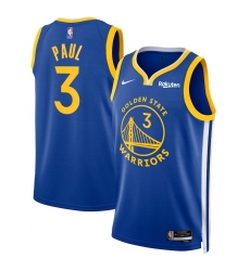 Men's Nike Golden State Warriors #3 Chris Paul Royal Icon Edition Swingman Badge Jersey