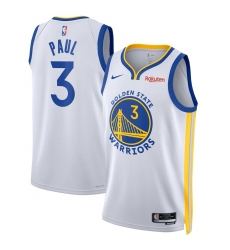 Men's Nike Golden State Warriors #3 Chris Paul White Association Edition Swingman Badge Jersey