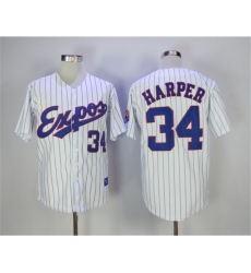 Montreal Expos #34 Bryce Harper White Throwback Jersey