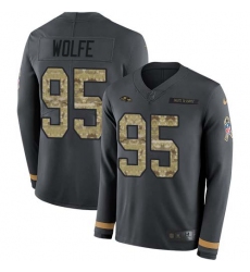 Men's Nike Baltimore Ravens #95 Derek Wolfe Anthracite Salute to Service Stitched NFL Limited Therma Long Sleeve Jersey