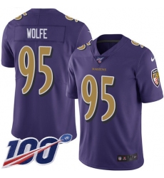 Men's Nike Baltimore Ravens #95 Derek Wolfe Purple Stitched NFL Limited Rush 100th Season Jersey