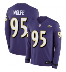 Men's Nike Baltimore Ravens #95 Derek Wolfe Purple Team Color Stitched NFL Limited Therma Long Sleeve Jersey