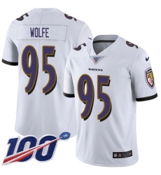 Men's Nike Baltimore Ravens #95 Derek Wolfe White Stitched NFL 100th Season Vapor Untouchable Limited Jersey
