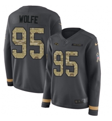 Women's Nike Baltimore Ravens #95 Derek Wolfe Anthracite Salute to Service Stitched NFL Limited Therma Long Sleeve Jersey