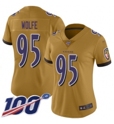 Women's Nike Baltimore Ravens #95 Derek Wolfe Gold Stitched NFL Limited Inverted Legend 100th Season Jersey