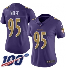 Women's Nike Baltimore Ravens #95 Derek Wolfe Purple Stitched NFL Limited Rush 100th Season Jersey