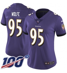 Women's Nike Baltimore Ravens #95 Derek Wolfe Purple Team Color Stitched NFL 100th Season Vapor Untouchable Limited Jersey