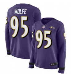 Women's Nike Baltimore Ravens #95 Derek Wolfe Purple Team Color Stitched NFL Limited Therma Long Sleeve Jersey