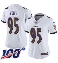 Women's Nike Baltimore Ravens #95 Derek Wolfe White Stitched NFL 100th Season Vapor Untouchable Limited Jersey