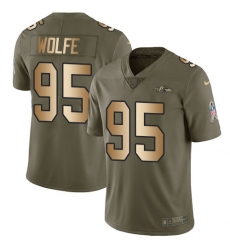 Youth Nike Baltimore Ravens #95 Derek Wolfe Olive-Gold Stitched NFL Limited 2017 Salute To Service Jersey