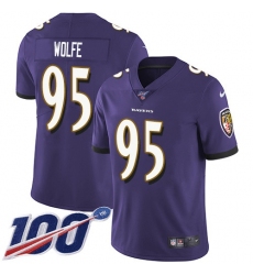 Youth Nike Baltimore Ravens #95 Derek Wolfe Purple Team Color Stitched NFL 100th Season Vapor Untouchable Limited Jersey