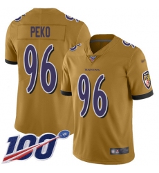 Men's Nike Baltimore Ravens #96 Domata Peko Sr Gold Stitched NFL Limited Inverted Legend 100th Season Jersey