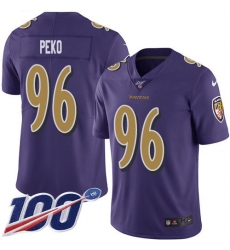 Men's Nike Baltimore Ravens #96 Domata Peko Sr Purple Stitched NFL Limited Rush 100th Season Jersey