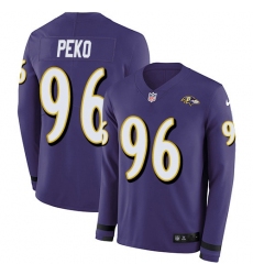 Men's Nike Baltimore Ravens #96 Domata Peko Sr Purple Team Color Stitched NFL Limited Therma Long Sleeve Jersey