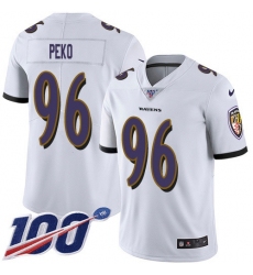Men's Nike Baltimore Ravens #96 Domata Peko Sr White Stitched NFL 100th Season Vapor Untouchable Limited Jersey