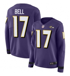 Women's Nike Baltimore Ravens #17 LeVeon Bell Purple Team Color Stitched NFL Limited Therma Long Sleeve Jersey
