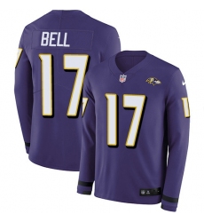 Youth Nike Baltimore Ravens #17 LeVeon Bell Purple Team Color Stitched NFL Limited Therma Long Sleeve Jersey