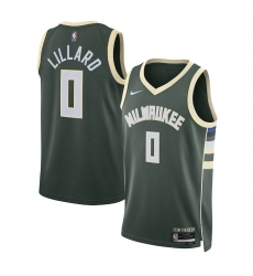 Men's Milwaukee Bucks #0 Damian Lillard Nike Hunter Green Swingman Icon Edition Jersey
