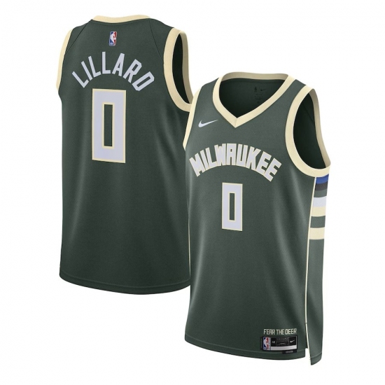Men's Milwaukee Bucks #0 Damian Lillard Nike Hunter Green Swingman Icon Edition Jersey