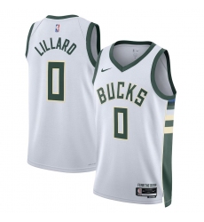 Men's Milwaukee Bucks #0 Damian Lillard Nike White Fear The Deer Swingman Player Association Edition Jersey