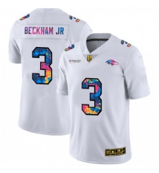 Men's Baltimore Ravens #3 Odell Beckham Jr. White Nike Multi-Color 2020 NFL Crucial Catch Limited NFL Jersey