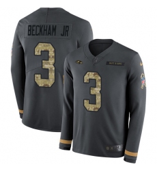 Men's Nike Baltimore Ravens #3 Odell Beckham Jr. Anthracite Salute to Service Stitched NFL Limited Therma Long Sleeve Jersey