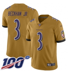 Men's Nike Baltimore Ravens #3 Odell Beckham Jr. Gold Stitched NFL Limited Inverted Legend 100th Season Jersey