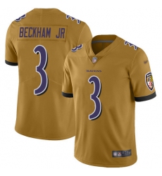 Men's Nike Baltimore Ravens #3 Odell Beckham Jr. Gold Stitched NFL Limited Inverted Legend Jersey