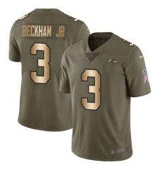 Men's Nike Baltimore Ravens #3 Odell Beckham Jr. Olive-Gold Stitched NFL Limited 2017 Salute To Service Jersey