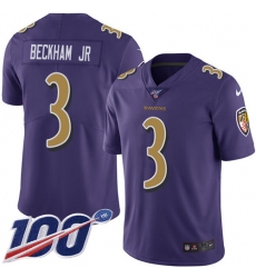 Men's Nike Baltimore Ravens #3 Odell Beckham Jr. Purple Stitched NFL Limited Rush 100th Season Jersey