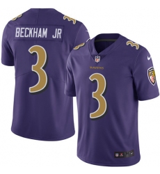 Men's Nike Baltimore Ravens #3 Odell Beckham Jr. Purple Stitched NFL Limited Rush Jersey