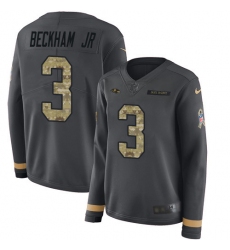 Women's Nike Baltimore Ravens #3 Odell Beckham Jr. Anthracite Salute to Service Stitched NFL Limited Therma Long Sleeve Jersey