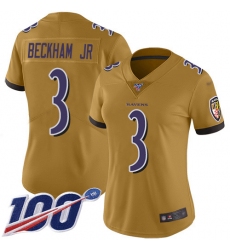 Women's Nike Baltimore Ravens #3 Odell Beckham Jr. Gold Stitched NFL Limited Inverted Legend 100th Season Jersey