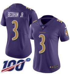 Women's Nike Baltimore Ravens #3 Odell Beckham Jr. Purple Stitched NFL Limited Rush 100th Season Jersey