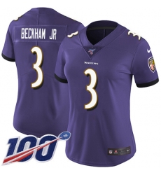 Women's Nike Baltimore Ravens #3 Odell Beckham Jr. Purple Team Color Stitched NFL 100th Season Vapor Untouchable Limited Jersey
