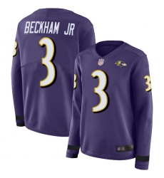 Women's Nike Baltimore Ravens #3 Odell Beckham Jr. Purple Team Color Stitched NFL Limited Therma Long Sleeve Jersey