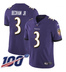 Youth Nike Baltimore Ravens #3 Odell Beckham Jr. Purple Team Color Stitched NFL 100th Season Vapor Untouchable Limited Jersey