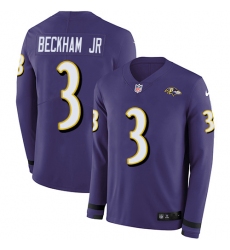 Youth Nike Baltimore Ravens #3 Odell Beckham Jr. Purple Team Color Stitched NFL Limited Therma Long Sleeve Jersey