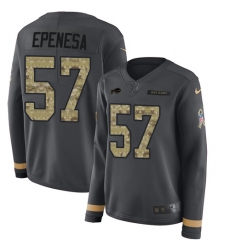 Women's Nike Buffalo Bills #57 A.J. Epenesas Anthracite Salute to Service Stitched NFL Limited Therma Long Sleeve Jersey