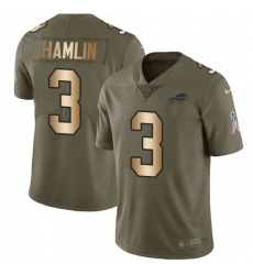 Men's Nike Buffalo Bills #3 Damar Hamlin Olive-Gold Stitched NFL Limited 2017 Salute To Service Jersey