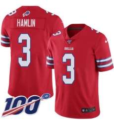 Men's Nike Buffalo Bills #3 Damar Hamlin Red Stitched NFL Limited Rush 100th Season Jersey