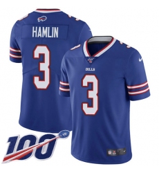 Men's Nike Buffalo Bills #3 Damar Hamlin Royal Blue Team Color Stitched NFL 100th Season Vapor Limited Jersey
