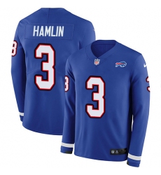 Men's Nike Buffalo Bills #3 Damar Hamlin Royal Blue Team Color Stitched NFL Limited Therma Long Sleeve Jersey