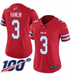 Women's Nike Buffalo Bills #3 Damar Hamlin Red Stitched NFL Limited Rush 100th Season Jersey