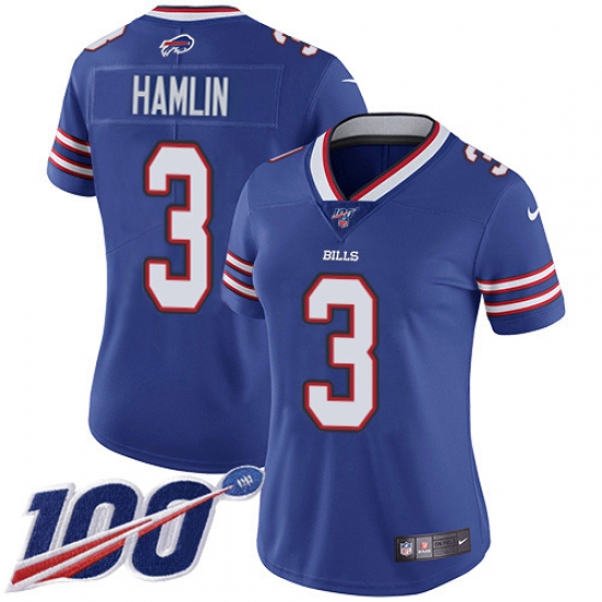 Women's Nike Buffalo Bills #3 Damar Hamlin Royal Blue Team Color Stitched NFL 100th Season Vapor Untouchable Limited Jersey Women's Nike Buffalo Bills #3 Damar Hamlin Royal Blue Team Color Stitched NFL 100th Season Vapor Untouchable Limited Jersey