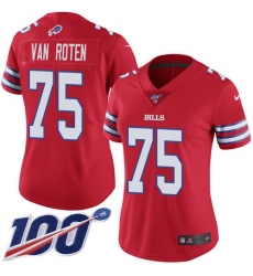 Women's Nike Buffalo Bills #75 Greg Van Roten Red Stitched NFL Limited Rush 100th Season Jersey