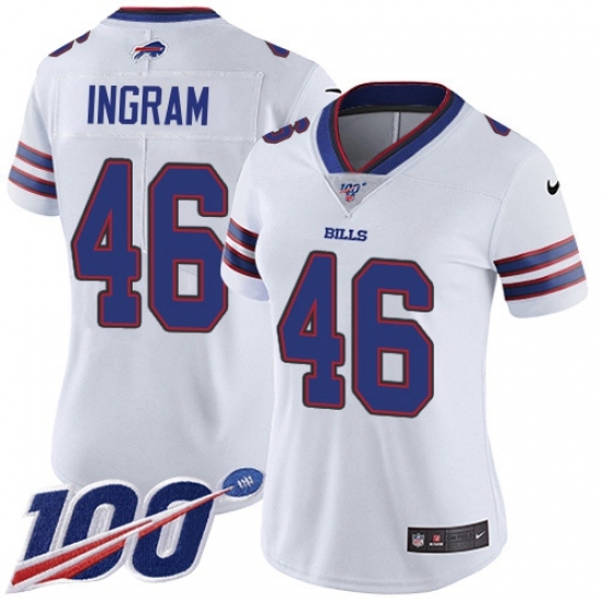 Women's Nike Buffalo Bills #46 JaMarcus Ingram White Stitched NFL 100th Season Vapor Untouchable Limited Jersey Women's Nike Buffalo Bills #46 JaMarcus Ingram White Stitched NFL 100th Season Vapor Untouchable Limited Jersey
