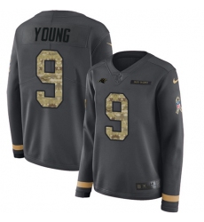 Women's Nike Carolina Panthers #9 Bryce Young Anthracite Salute to Service Stitched NFL Limited Therma Long Sleeve Jersey