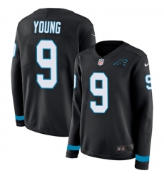 Women's Nike Carolina Panthers #9 Bryce Young Black Team Color Stitched NFL Limited Therma Long Sleeve Jersey